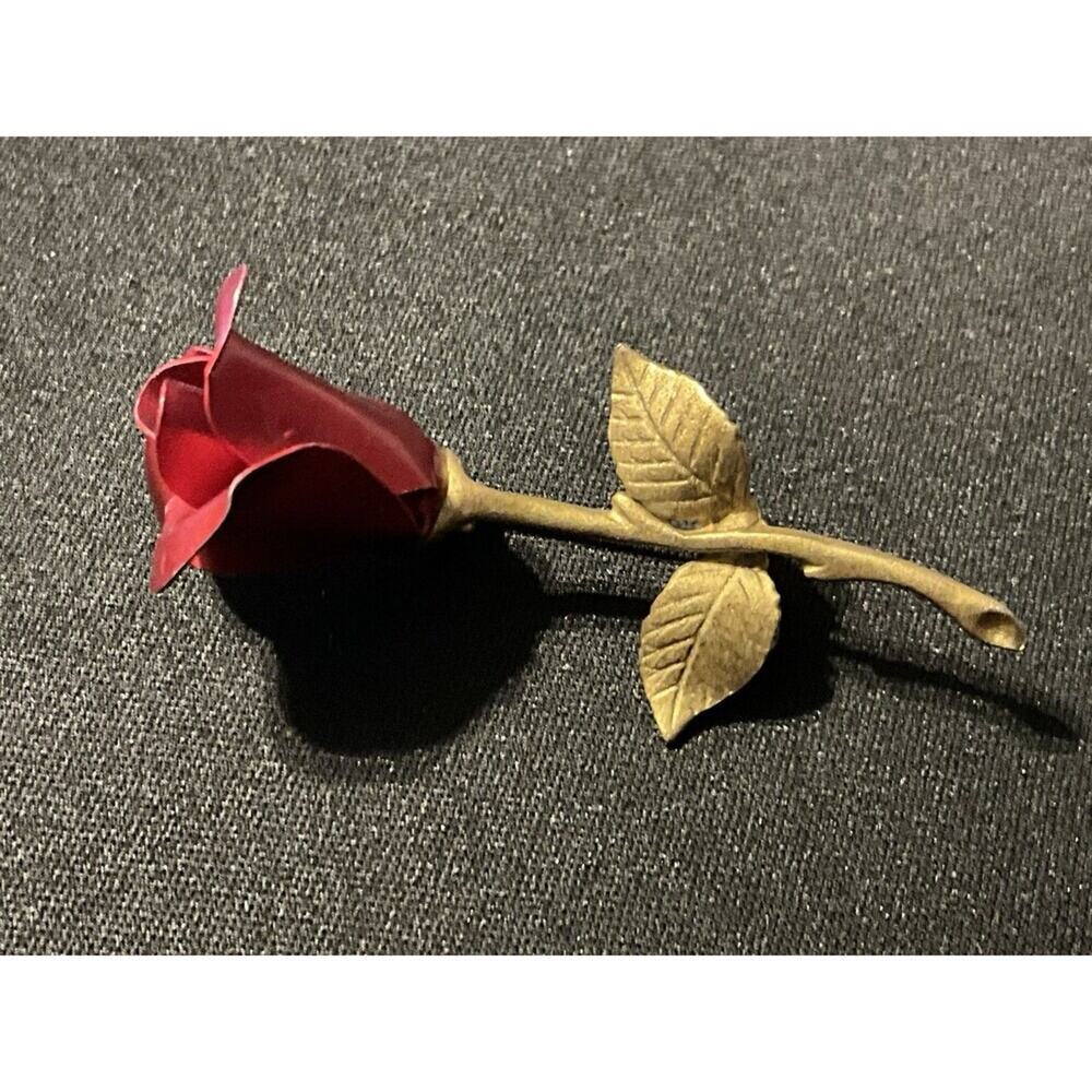 Vintage Avon Red Rose with Gold Tone Stem Brooch